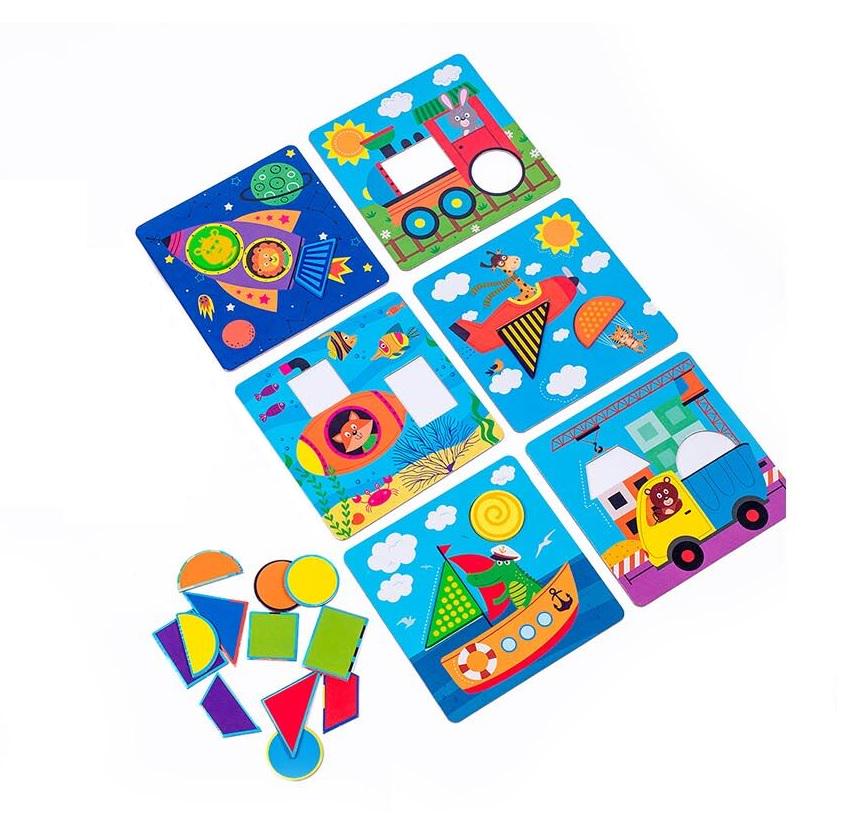 Игра настольная Vladi Toys Мозаика Транспорт из древесины 6 игровых основ/12 фигурок Multicolor (115596)
