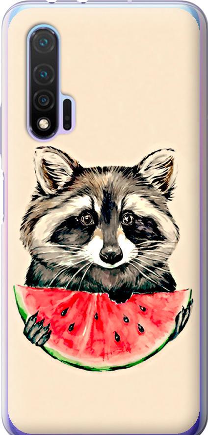 Чехол на Huawei Nova 6 Енотик с арбузом (4605u-1821-42517)