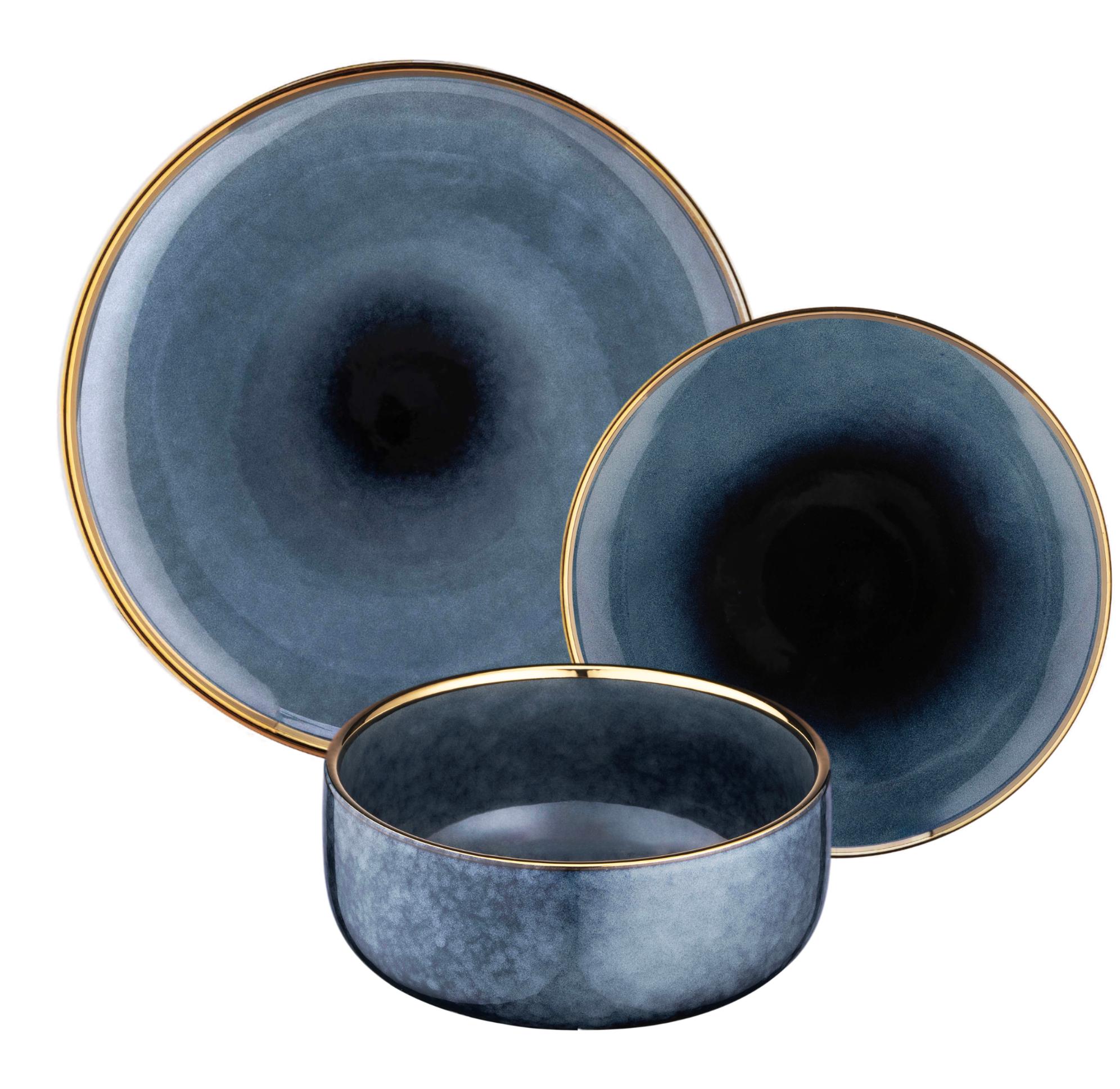 Сервиз столовой посуды Ardesto Andria 36 предметов 12 персон керамика Синий с золотым кантом