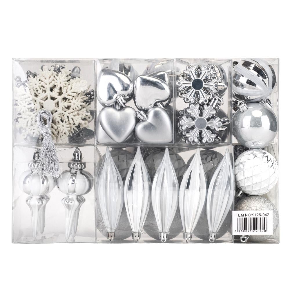 Набір ялинкових іграшок для декору Полярна Зоря 88 шт. з пластику в коробці Срібний (147-81-9125-042) - фото 2