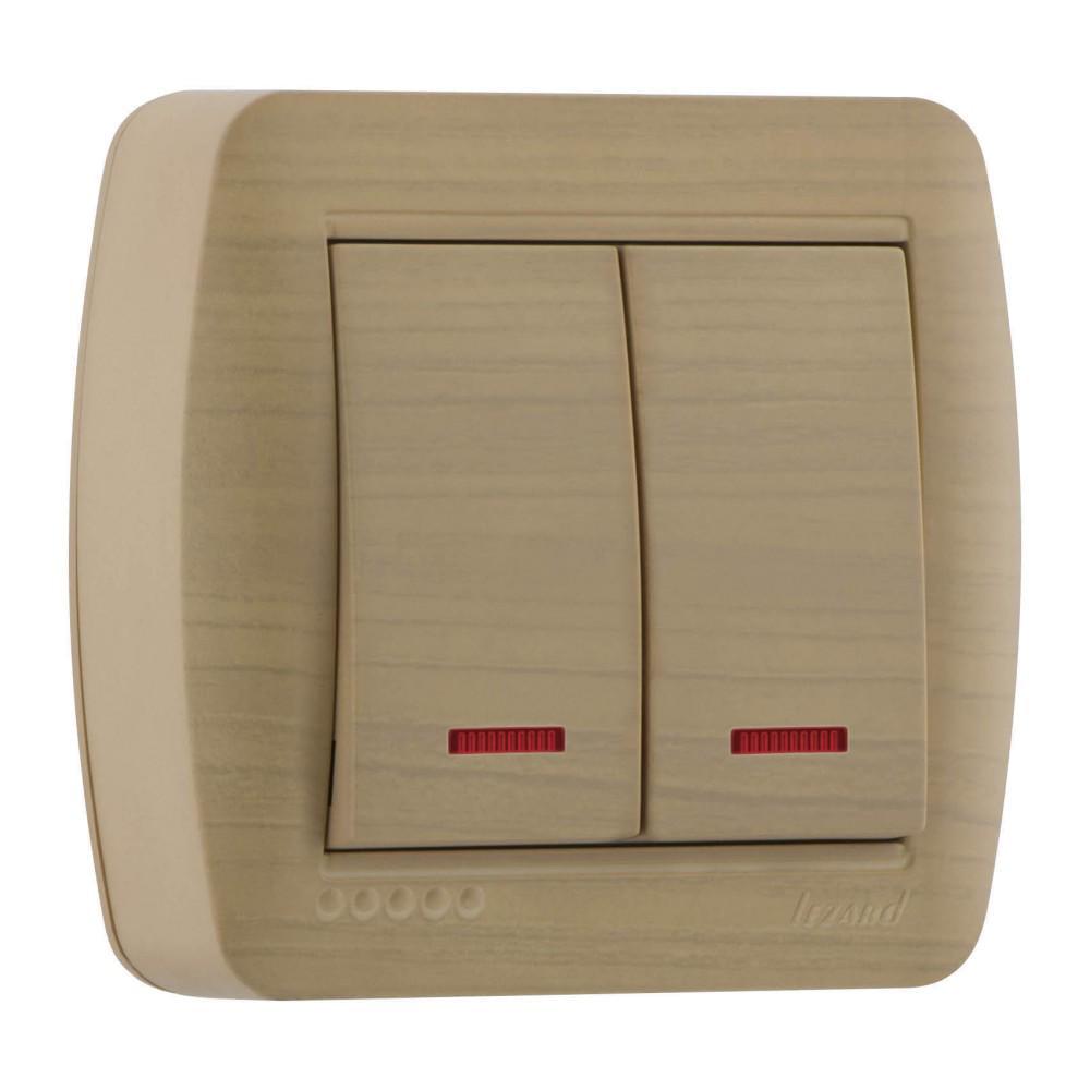 Вимикач накладний двоклавішний Lezard Demet IP20 з підсвіткою Клен (27551062)
