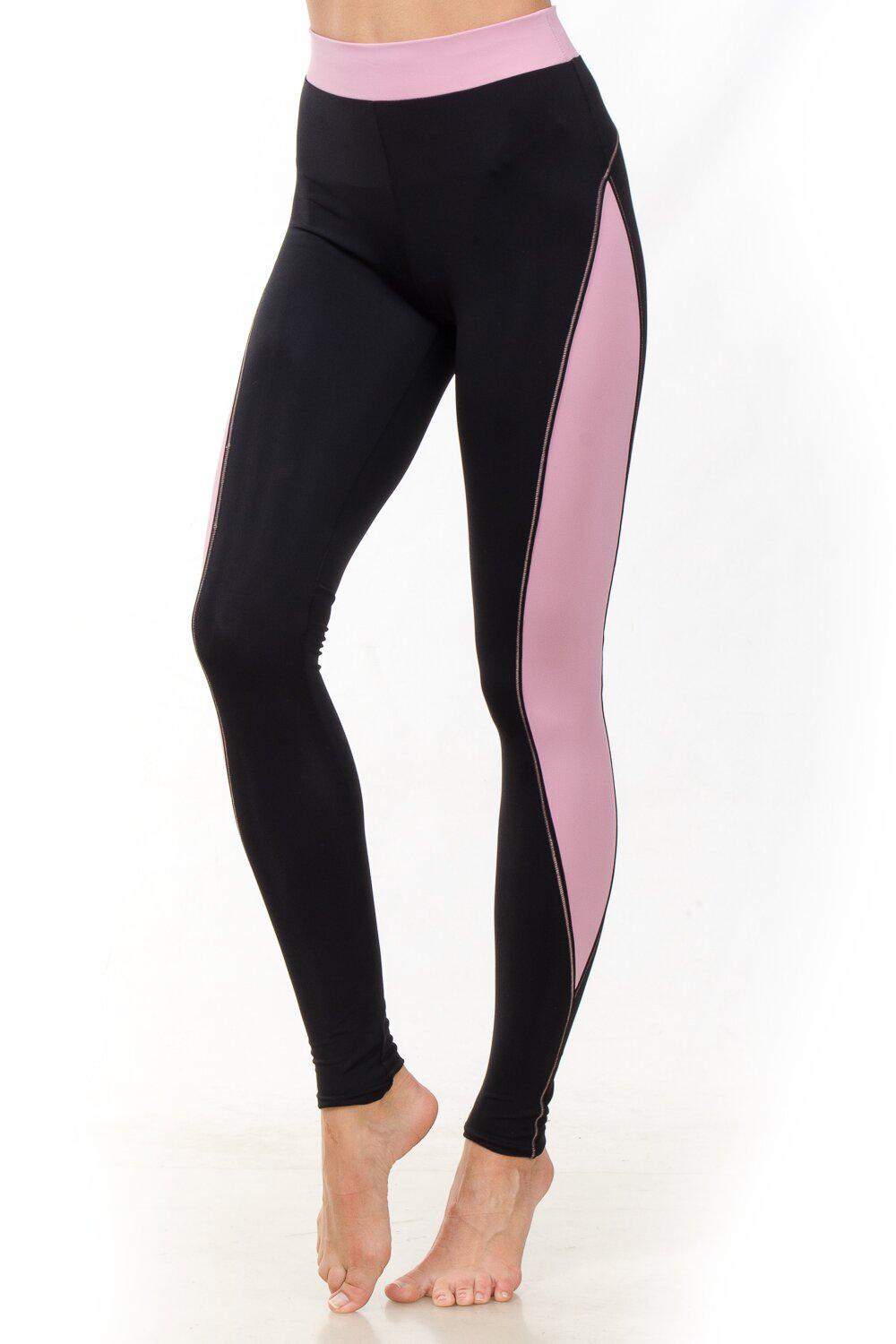 Лосины спортивные с поясом Opt-kolo цветная вставка на ноге M Черный/Пудровый (KL-0889)