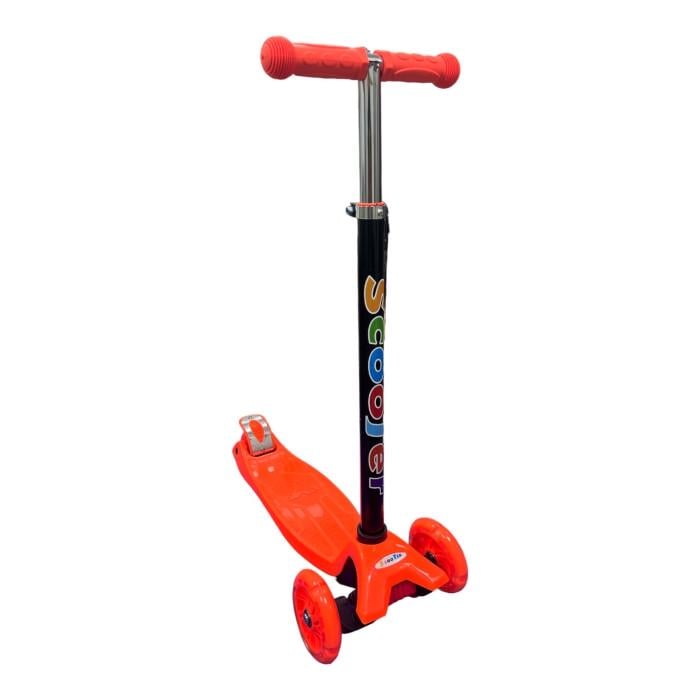 Самокат детский Scooter Maxi складной с кнопкой PU колеса 12/9 см металл/пластик до 60 кг для детей 3-5 лет Оранжевый (16-1km)