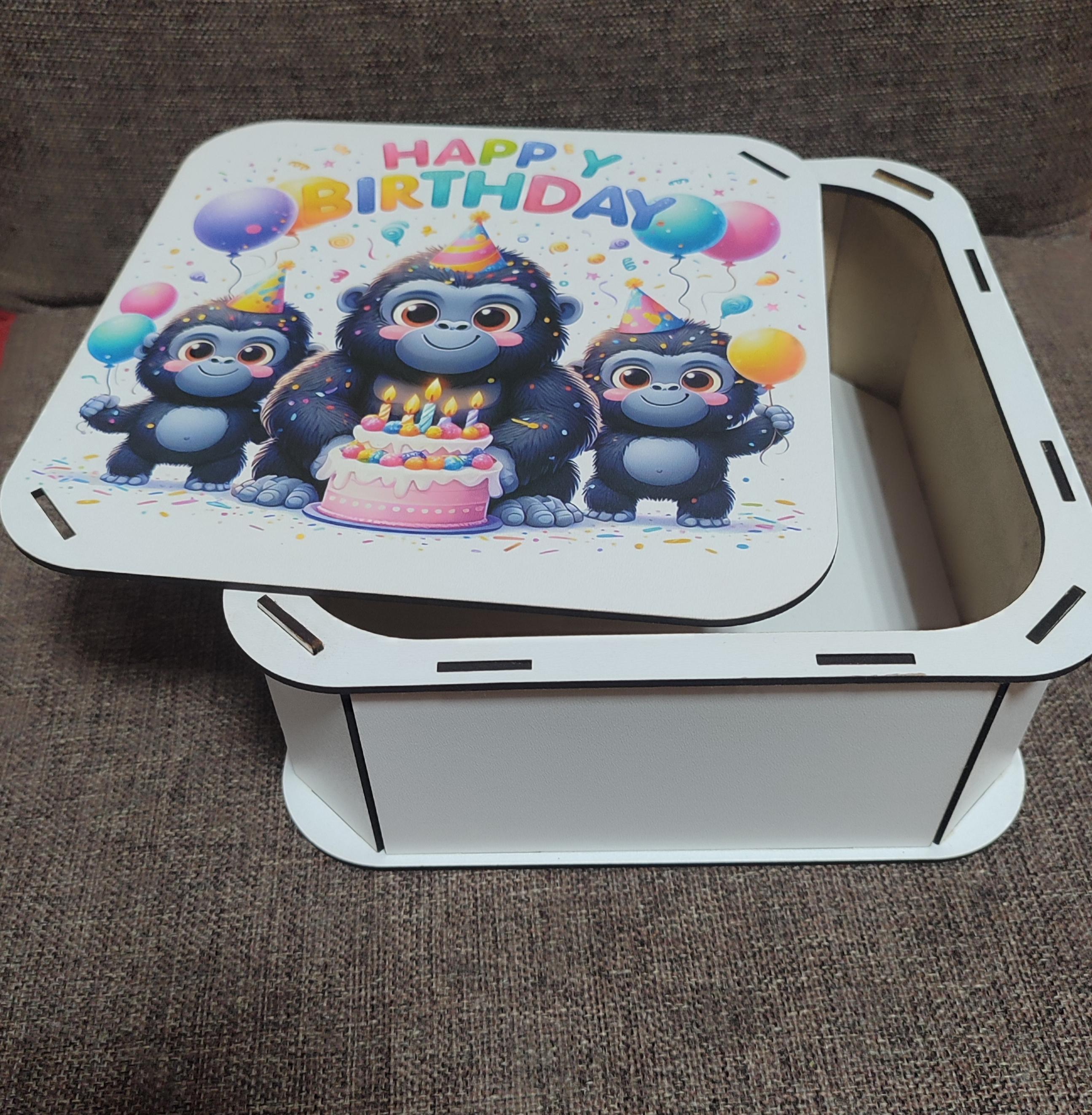 Подарочная коробка Happy Birthday с крышкой с гориллами квадратная 2 шт. Сейм (508)