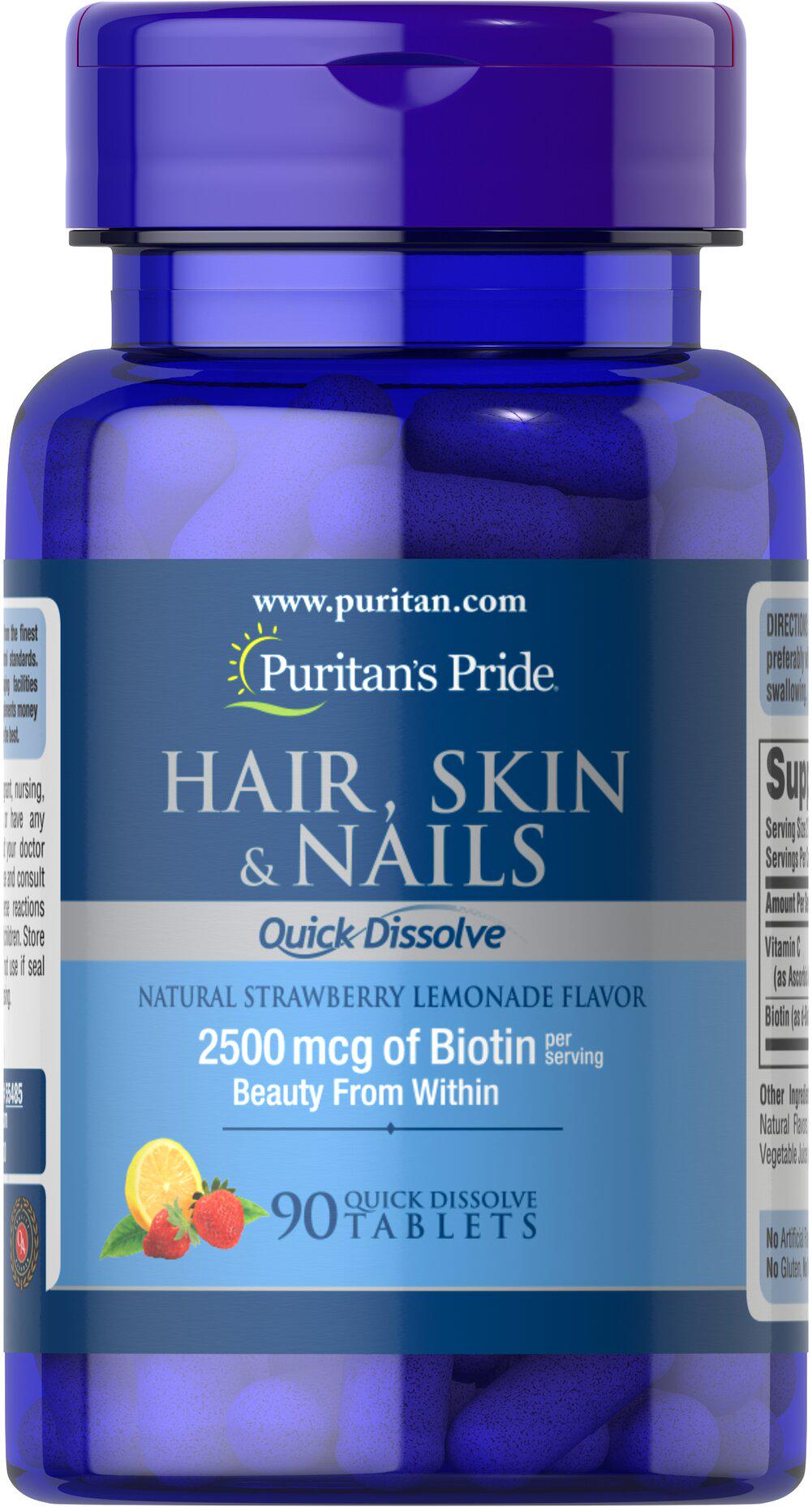 Комплекс для кожи, волос и ногтей Puritan's Pride Hair Skin & Nails Quick Dissolve 90 Tabs Strawberry Lemonade Комплекс для кожи, волос и ногтей Puritan's Pride Hair Skin & Nails Quick Dissolve 90 Tabs Strawberry Lemonade