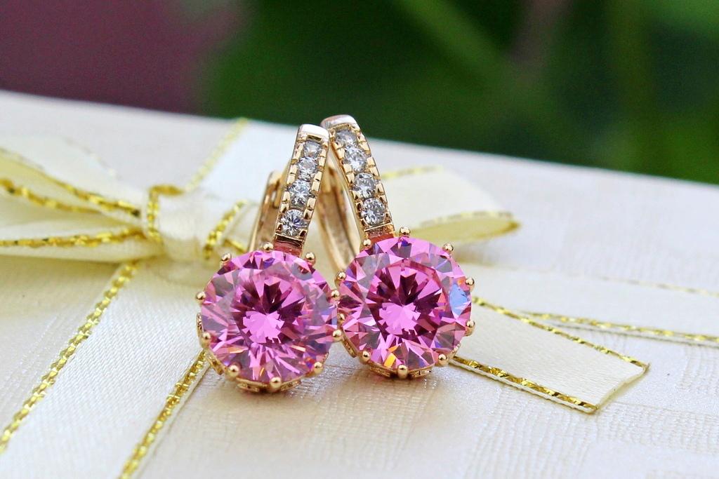 Серьги Xuping Jewelry с большим розовым камнем 2 см Золотистый (26555028)