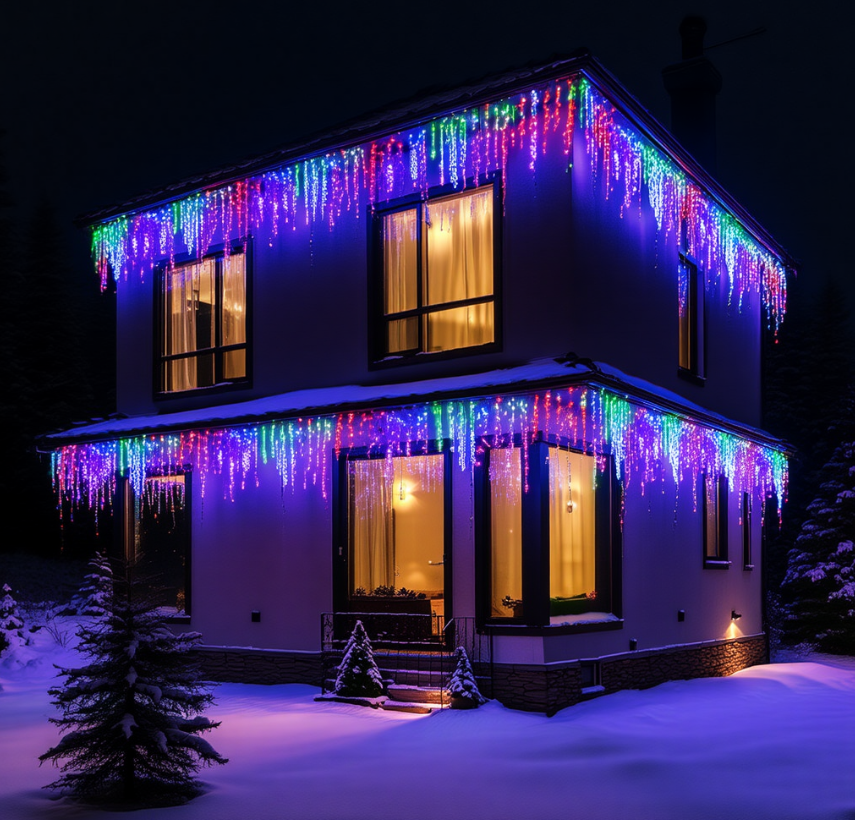 Гирлянда бахрома уличная 405 LED 25 м от сети белая нить Разноцветный