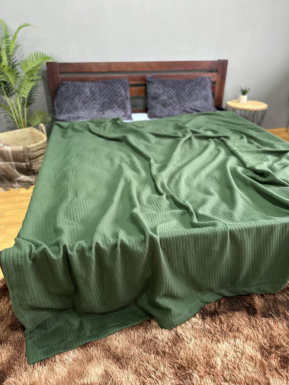 Покривало-плед Косичка бавовняне полуторне 160х230 см Смарагдовий (15185486) - фото 2