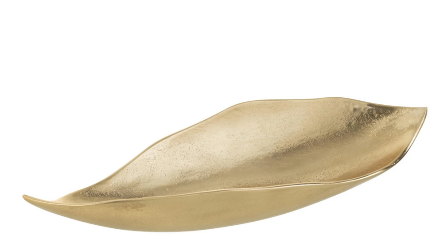 Блюдо J-LINE фігурне металеве у формі листа 34 см Золотий