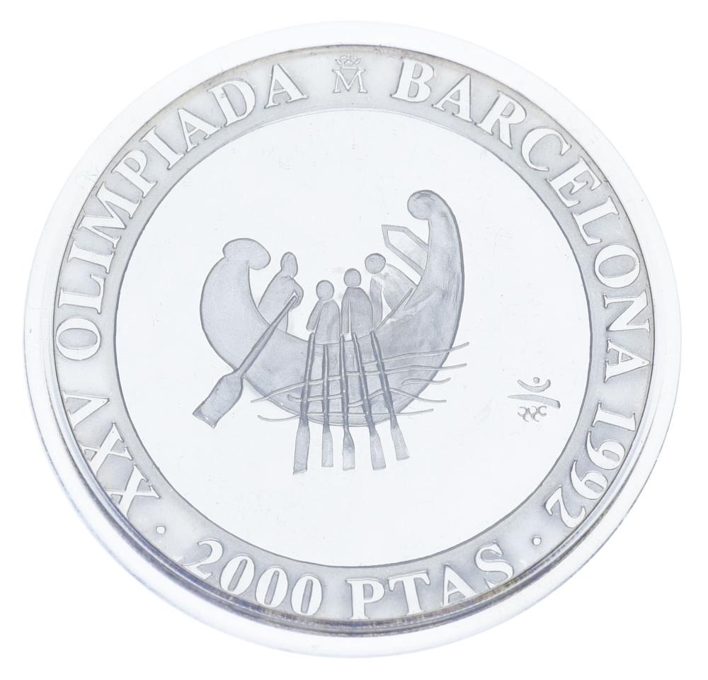 Коллекционная монета Испания 2000 песет 1990 Серебро Proof XXV летние Олимпийские игры в Барселоне 1992 года-Древняя лодка (М23309)
