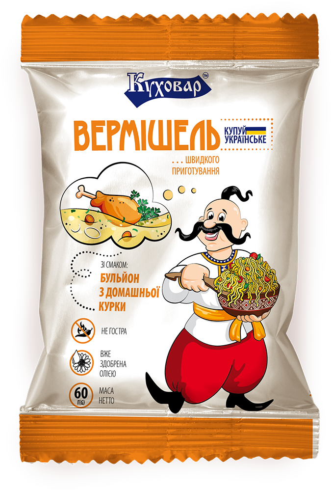 Вермишель быстрого приготовления Куховар со вкусом курицы на домашнем бульоне/неострая 60 г (90131)