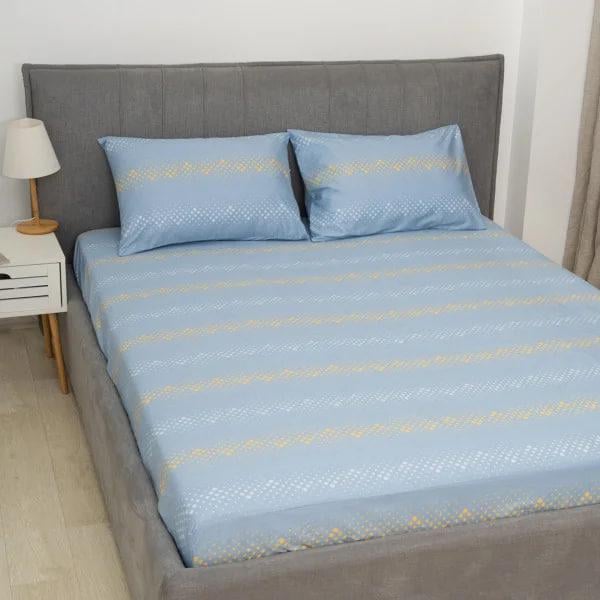 Простынь на резинке Viluta сатин люкс 180x200x25 см с 2 наволочками 50х70 см Голубой (1183)