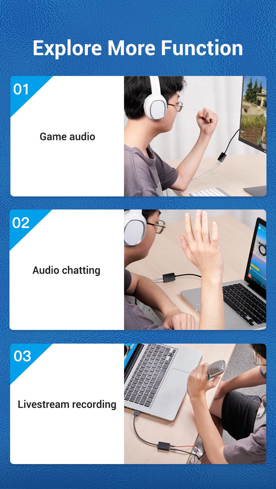 Зовнішня звукова карта Vention USB Два порти 3,5 мм шумозаглушення Plug&Play Сумісна з Windows Mac Linux 1 м Чорний (CDYBF) - фото 7 Зовнішня звукова карта Vention USB Два порти 3,5 мм шумозаглушення Plug&Play Сумісна з Windows Mac Linux 1 м Чорний (CDYBF) - фото 7