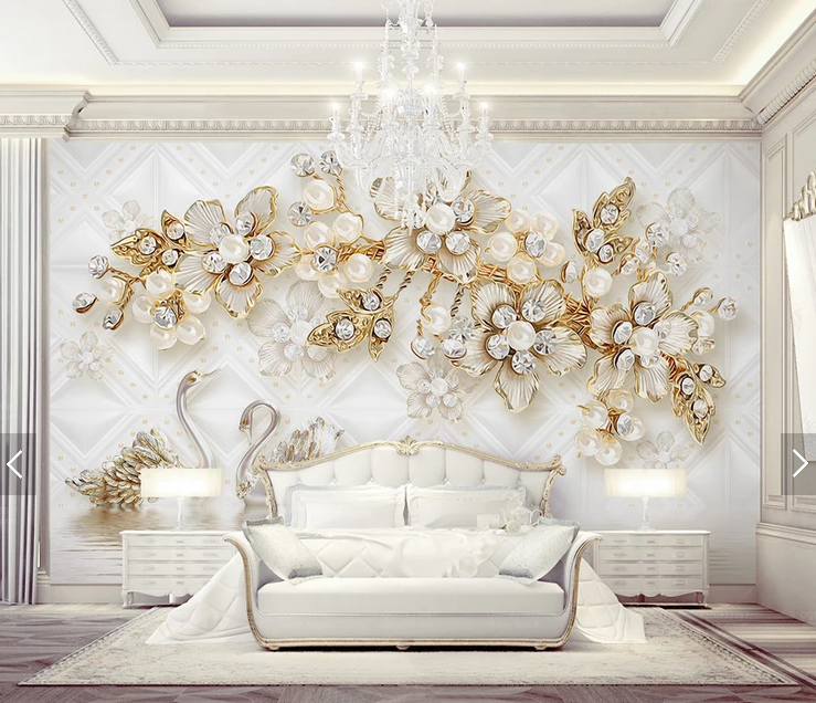 Фотообои 3D флизелиновые цветочные для спальни/зала/кухни Бриллиантовые цветы