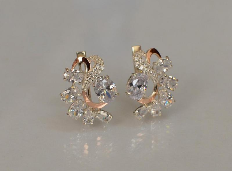 Серебряные серьги Sil с золотыми накладками 153s-2 Прозрачный (Sil-1046)