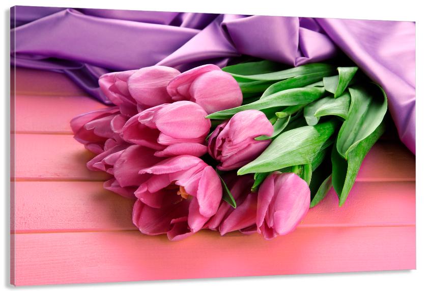 Картина на холсте в гостиную/спальню Розовые тюльпаны 70х140 см (MLP_392)