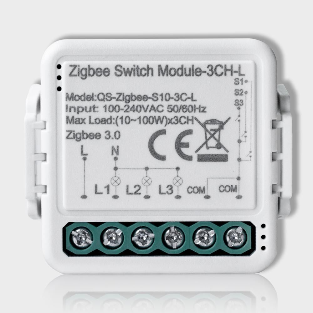 Реле триканальне без нульової лінії Tuya ZigBee (QS-ZigBee-S10-3C-L) Реле триканальне без нульової лінії Tuya ZigBee (QS-ZigBee-S10-3C-L)