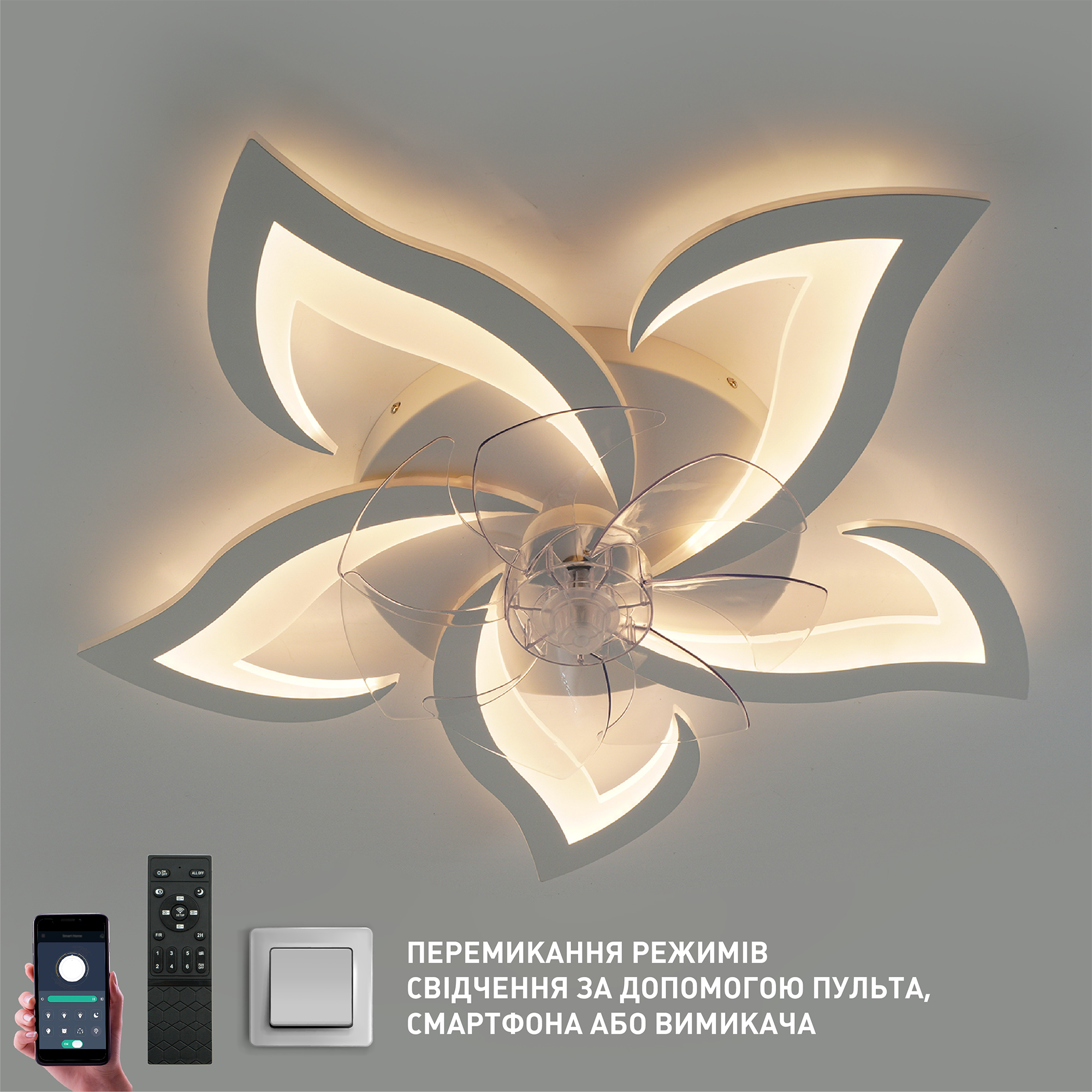 Люстра с вентилятором ESLLSE FAN ELLA LED с пультом 72/18 Вт 680x120 мм Белый (10420) - фото 4