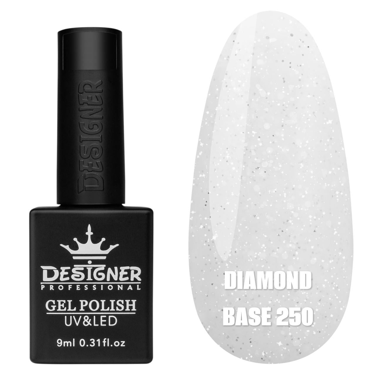 Кольорова база з блискітками Diamond base Дизайнер для нігтів з невеликим світловідбиваючим ефектом 9 мл 250