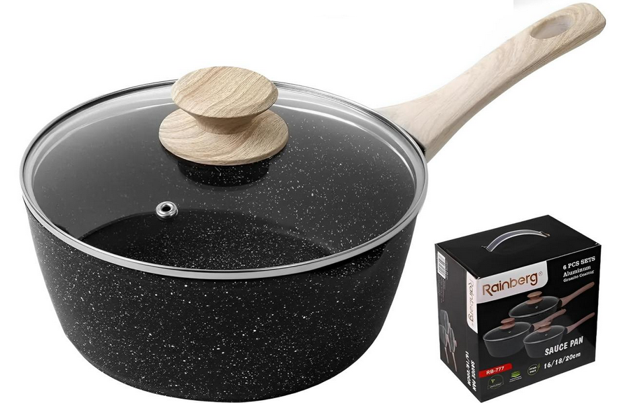 Набор сотейников с антипригарным покрытием с крышками Rainberg RB-777 3 пр. Черный (23873816)