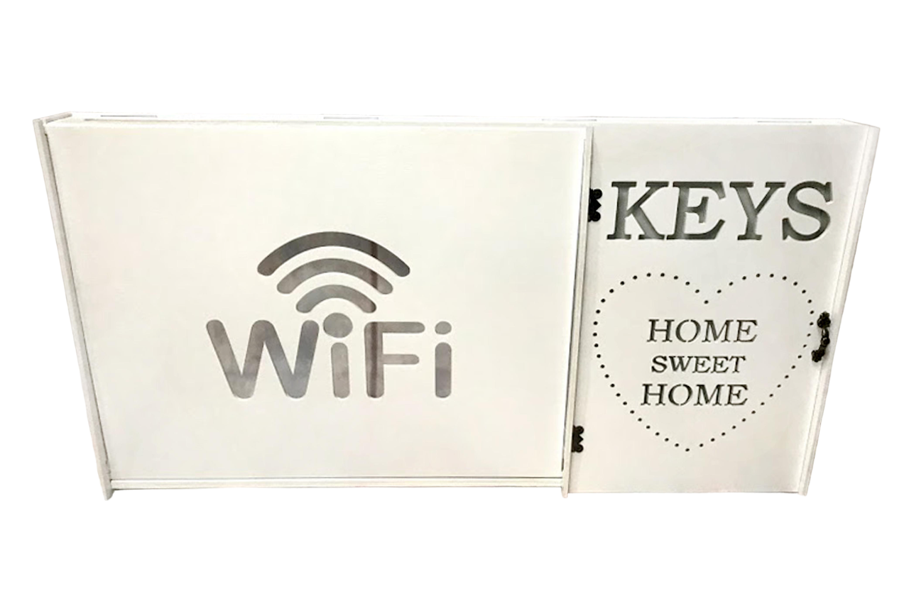 Коробка для роутера Wi-Fi и ключница Keys и деревянная на стену 58х30х5,8 см Белый (154)