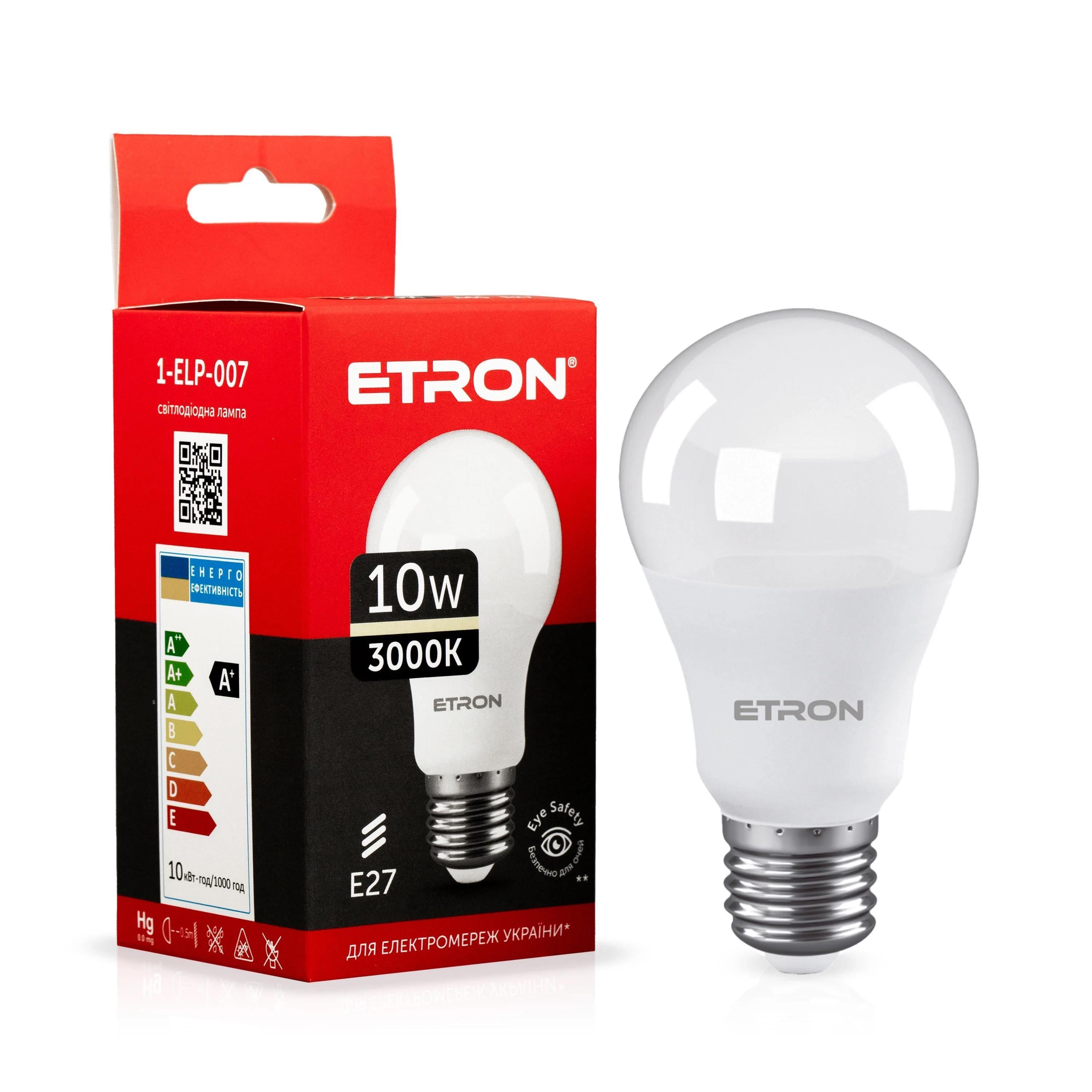 Світлодіодна лампа ETRON 10W A60 3000K E27 Теплий білий (1-ELP-007)