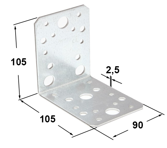 Кутник з'єднувальний перфорований 105х105х90х2,5 мм (7234) - фото 2 Кутник з'єднувальний перфорований 105х105х90х2,5 мм (7234) - фото 2