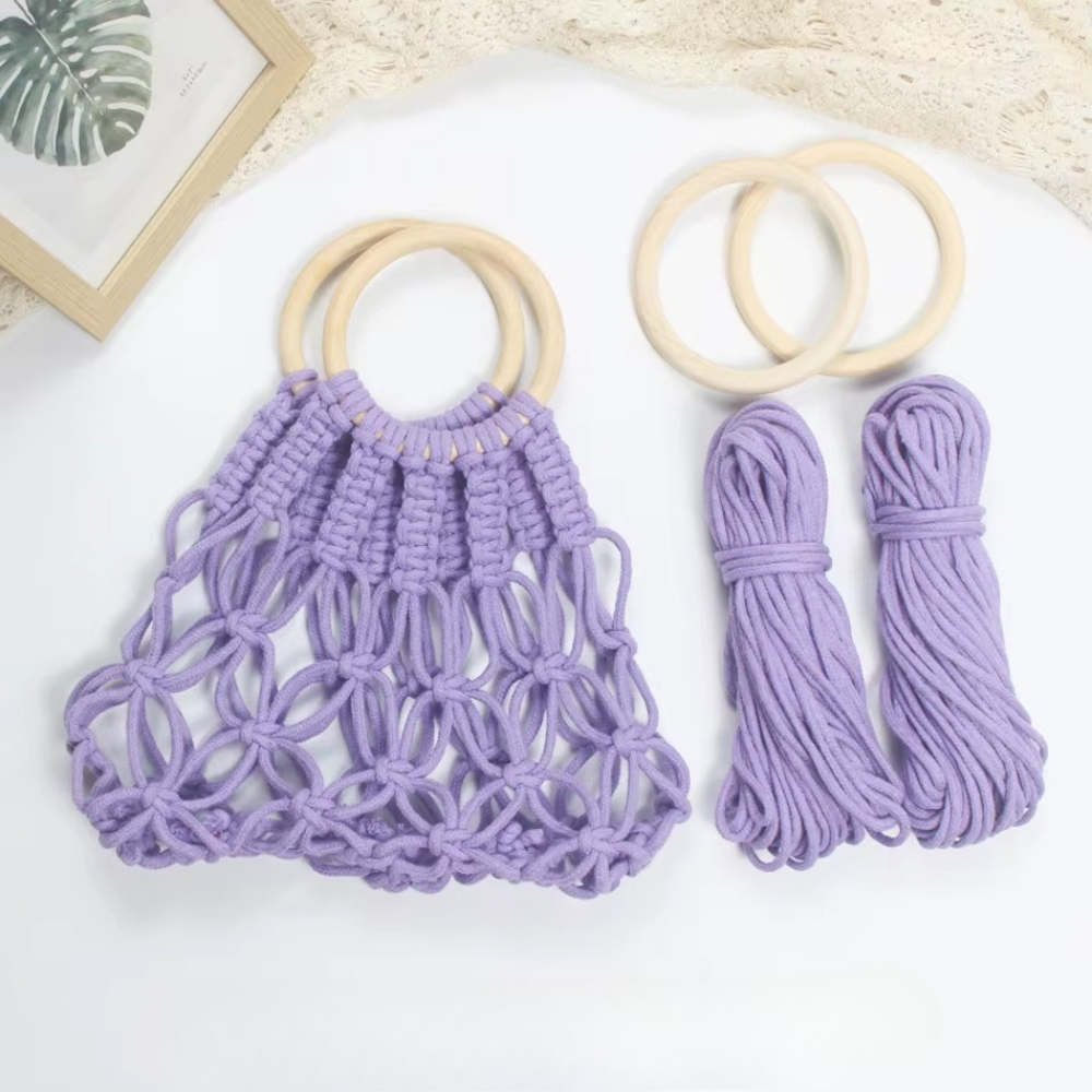 Набір макраме для рукоділля і творчості для ручного в'язання ажурної плетеної сумки 29х26 см Фіолетовий Набір макраме для рукоділля і творчості для ручного в'язання ажурної плетеної сумки 29х26 см Фіолетовий