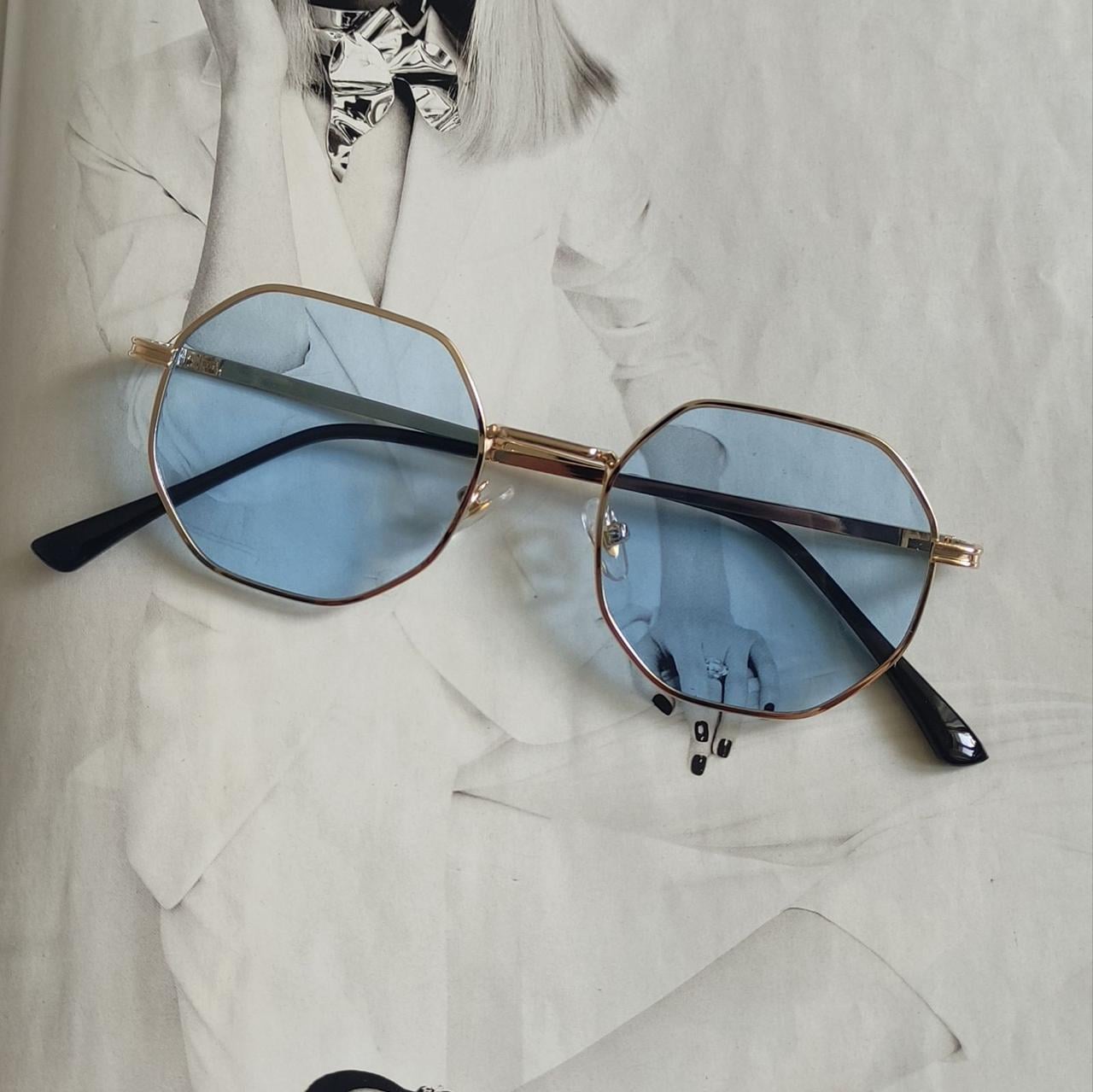 Солнцезащитные очки многоугольник Голубой/Золотой (7694)