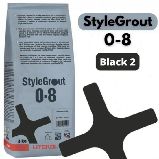 Затирка для плитки цементна Litokol StyleGrout 0-8 3 кг Black 2 (SG08BLK20063)