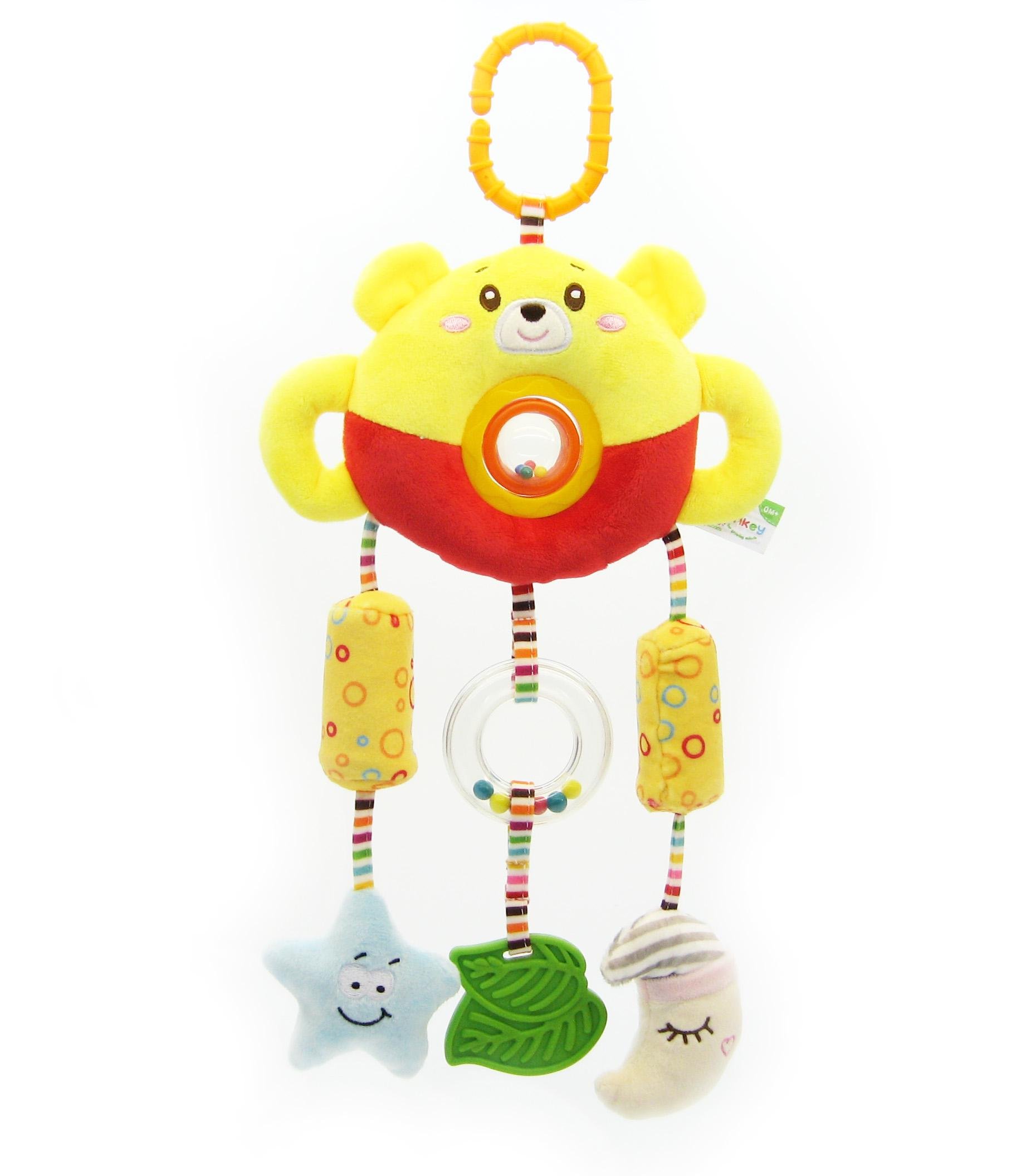Подвеска мягкая Медведь с прорезывателем погремушкой пищалкой музыкой ветра 38 см (H168190-3A)