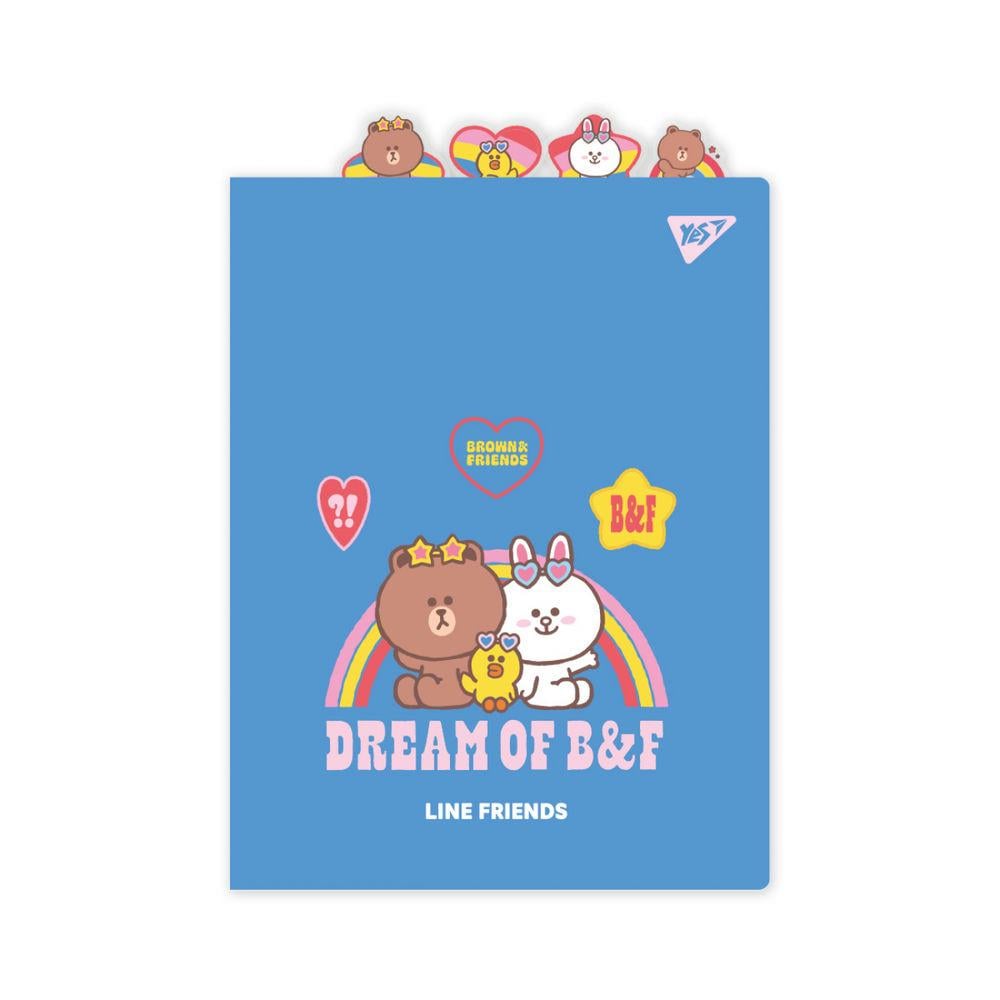 Папка-угол Yes Line Friends А4 с фигурными разделителями Голубой (492185)