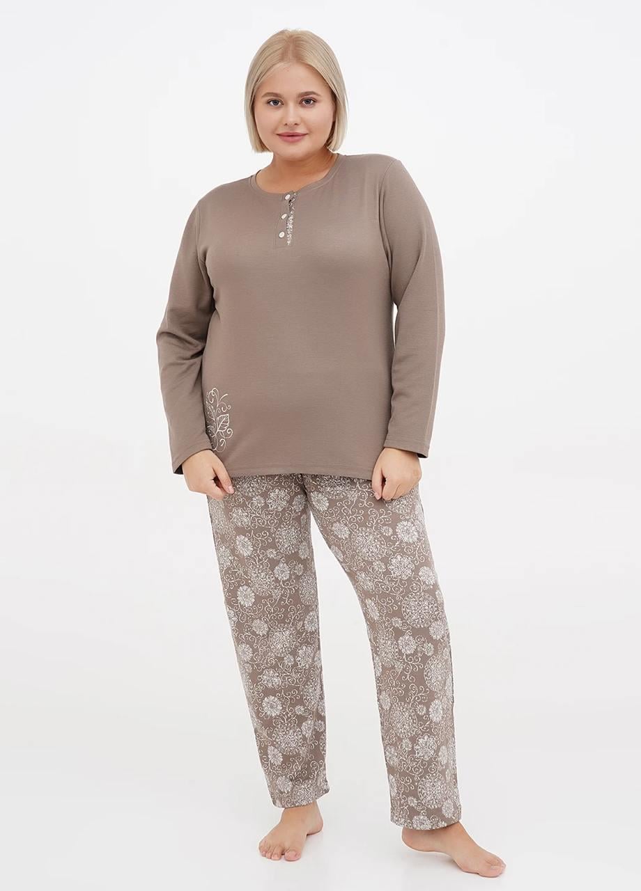 Костюм домашній жіночий Cotpark кофта/штани 55XL Коричневий (30213-02-5XL)