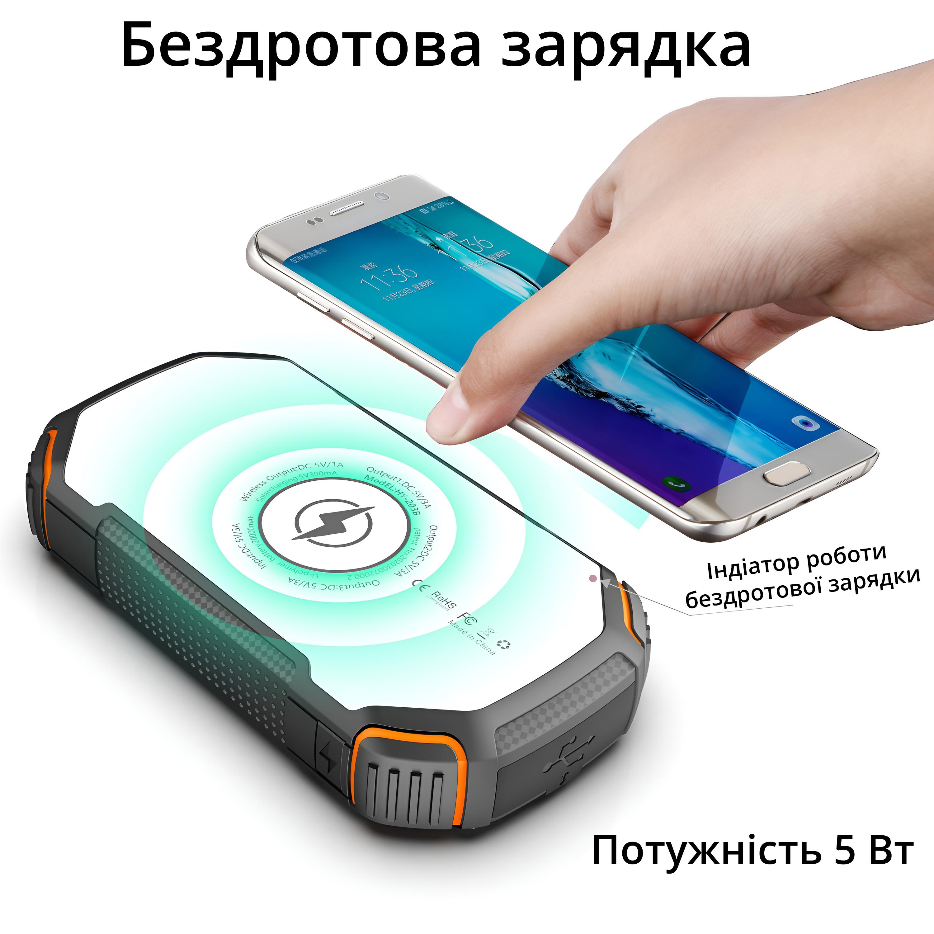 Акумулятор портативний 20000 mAh Power Bank на 2 USB виходи з бездротовою зарядкою і водонепроникним корпусом Чорний - фото 5