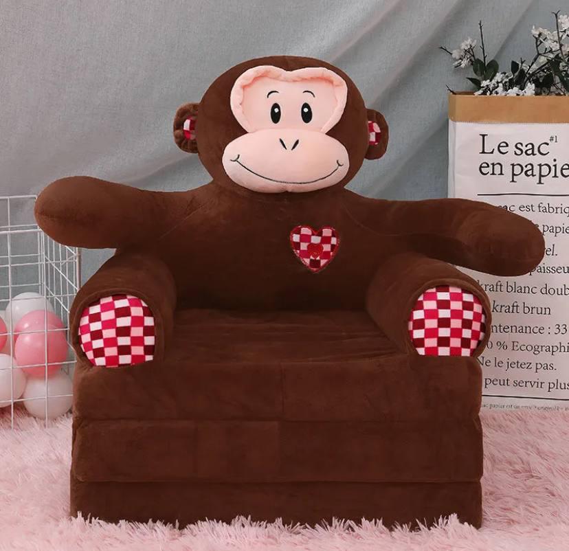Мягкое кресло детское плюшевое Обезьяна трехсекционное бескаркасное Коричневый (6894356)