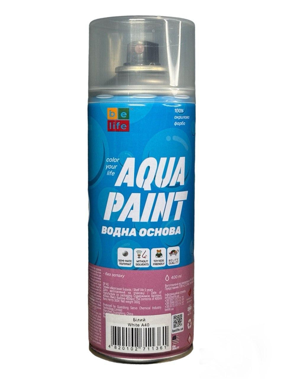 Аэрозольная краска на водной основе Belife Aqua Paint 400 мл шелковисто-матовая Черный (23813061) - фото 1