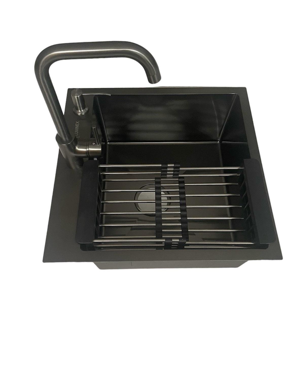Мойка для кухни и смеситель Luminex 5050 PVD 4в1 3,0/1,0 мм 500х500/215 мм Black