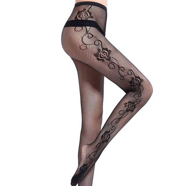 Колготки с узором Роза One size Черный (K000680)