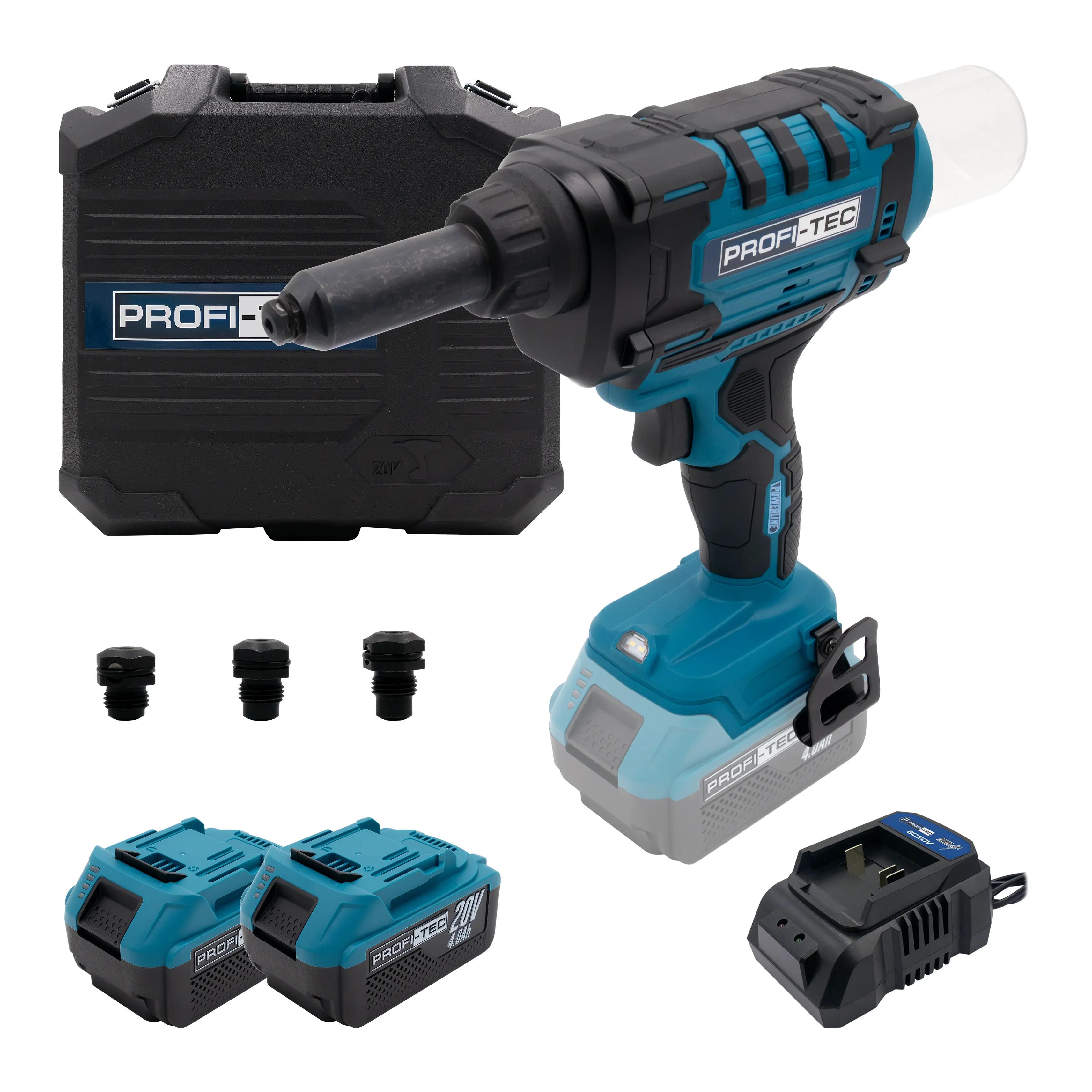 Пістолет заклепувальний акумуляторний Profi-Tec PRG1020 2 х PT2040EP 4,0 Ач зарядний пристрій BC20V/кейс (006750)