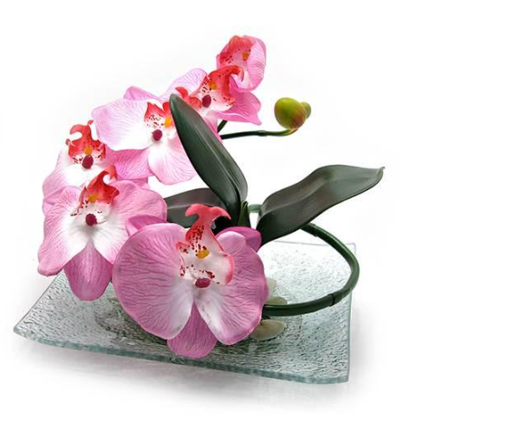 Статуетка квітка орхідеї на скляній підставці 20х15 см (18799)