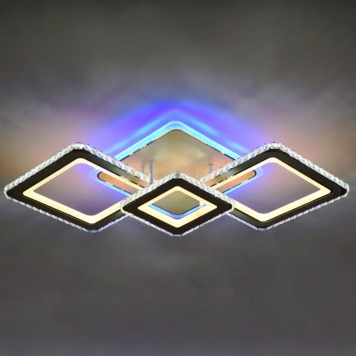 Люстра светодиодная Sirius с квадратными плафонами 166W 3000-6500К Белый/Хром (Ш 77659/2+1 WT+CR)