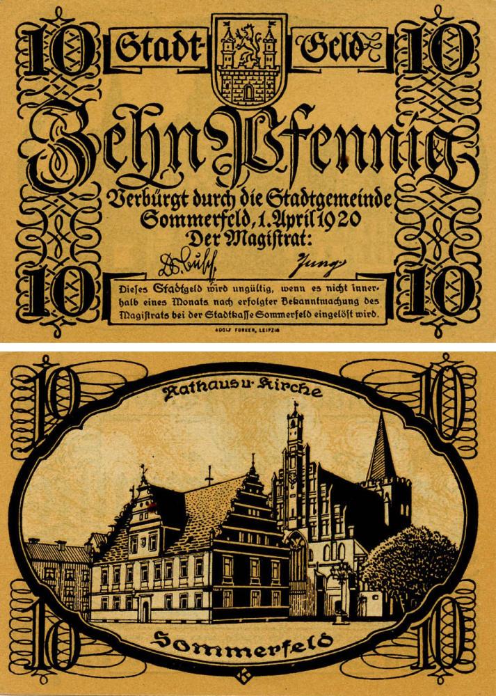 Коллекционная банкнота Германия Нотгельд 10 пфеннигов 1920 F-VF Лейпциг Разновидность 2 (Б18494)