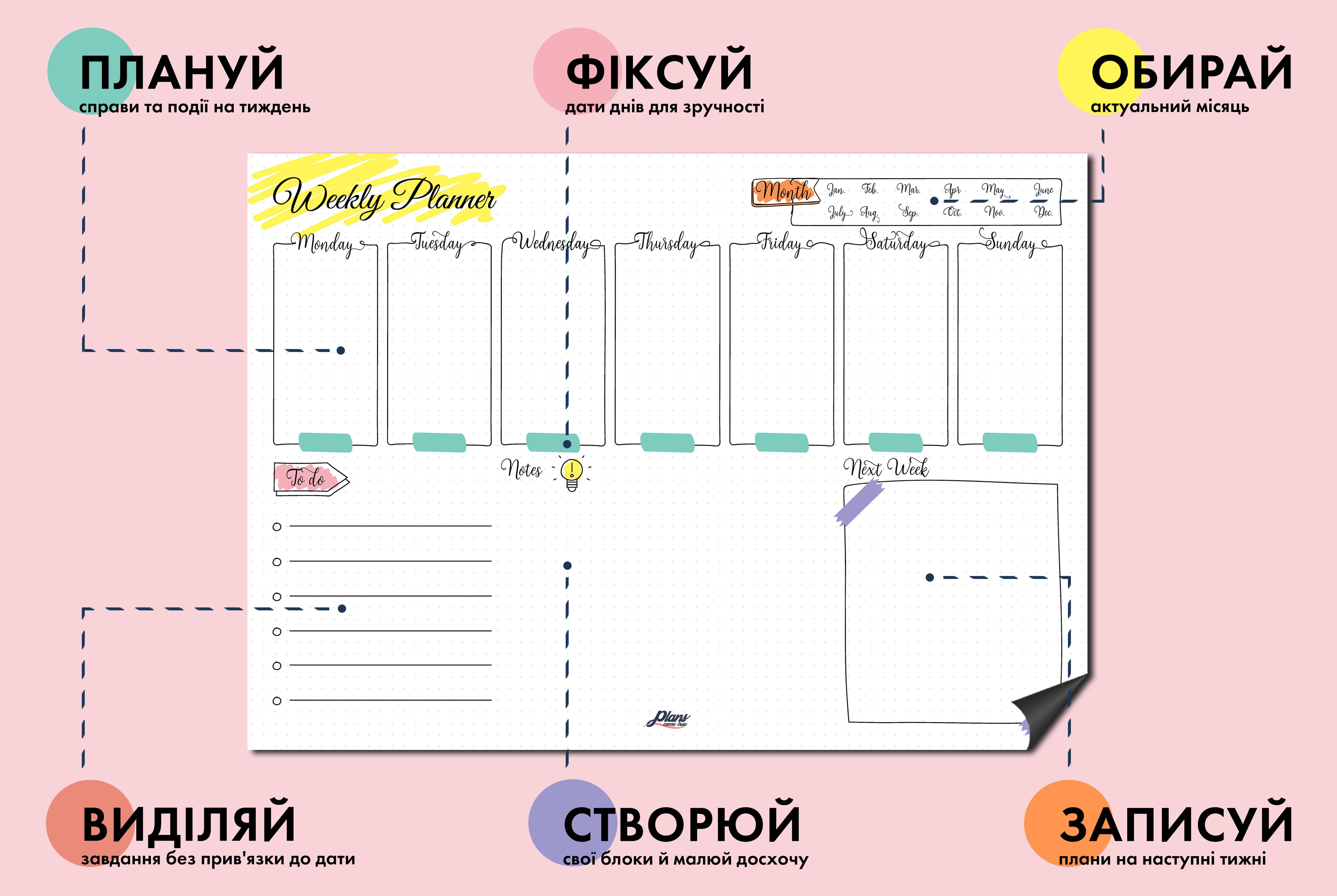 Магнитный планер на неделю Plans Come True ENG Bullet Journal в точку А3 42х30 см Белый (PCT017) - фото 6