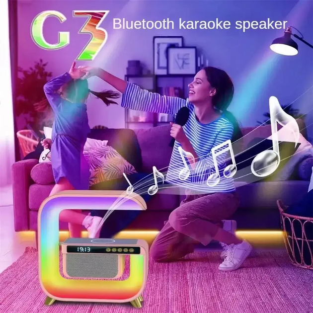 Ночник аккумуляторный RGB G3 с беспроводной зарядкой и Bluetooth колонкой 3W Smart Light Sound Machine - фото 5