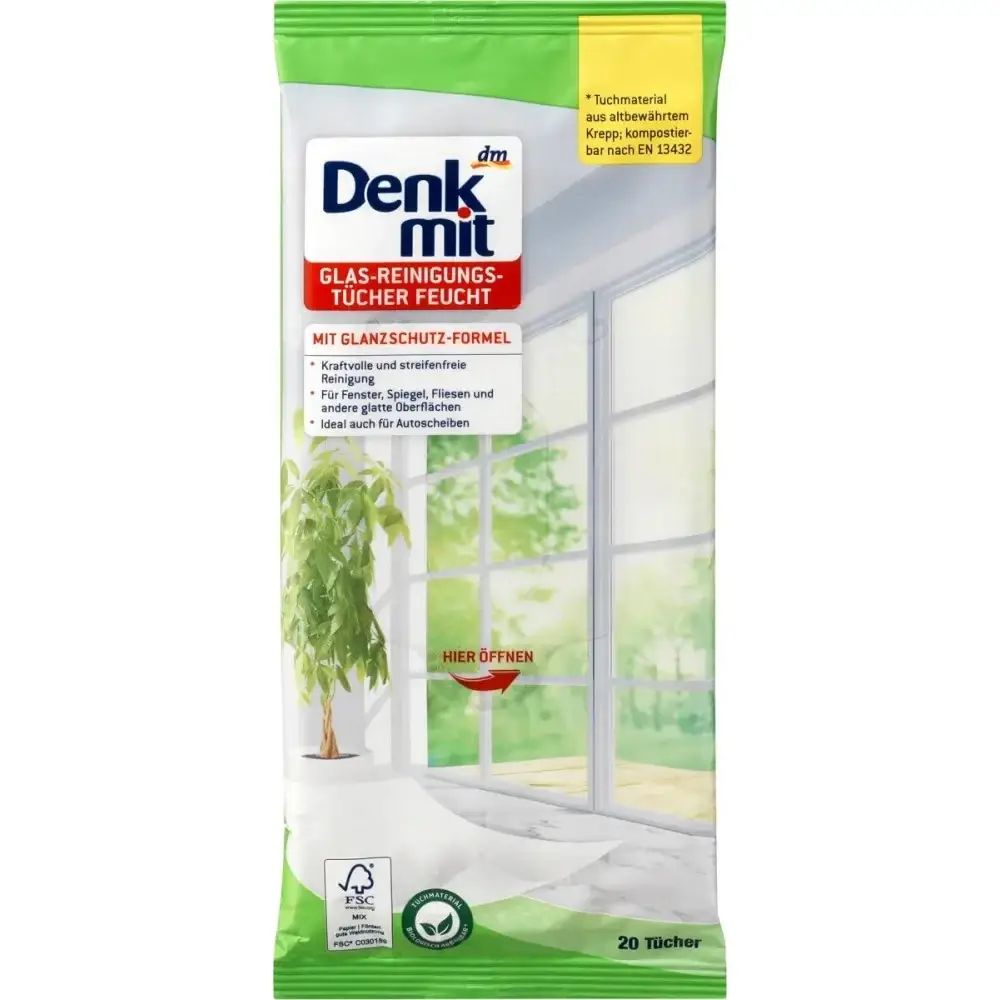 Вологі серветки для очищення вікон та дзеркал Denkmit 20 шт. (2686530320)