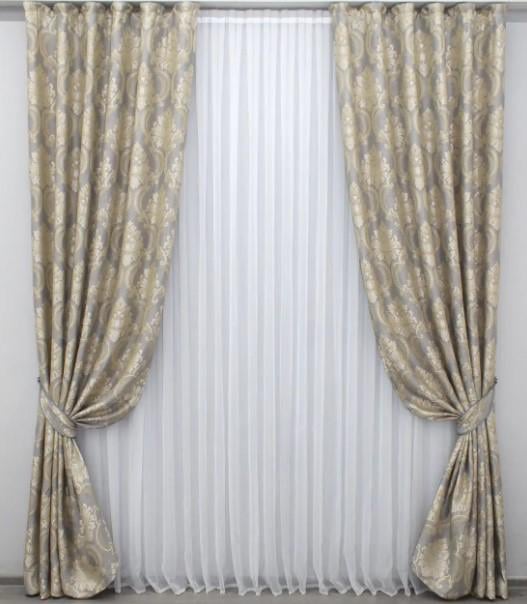 Комплект штор с подвязками Корона Мария лен 1,5х2,7 м 2 шт. Темно-серый/Золотистый (1265ш)