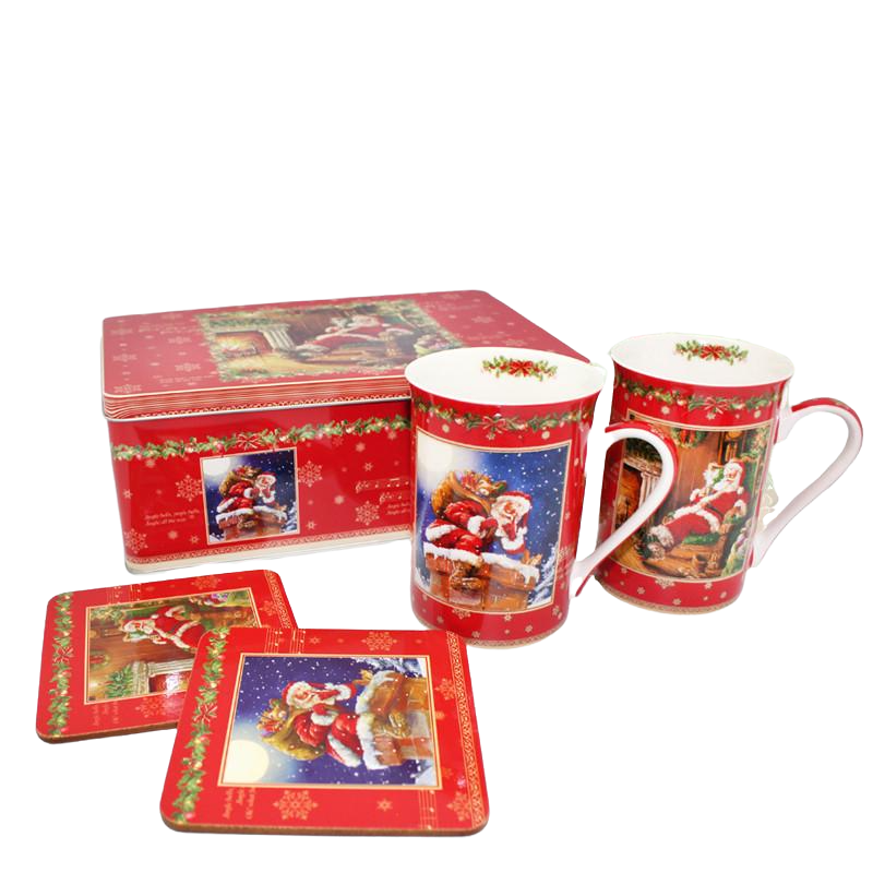 Набор чашек Carmani Jingle bells с корковыми подставками h 10 см 250 мл 2 шт. (880-9001)