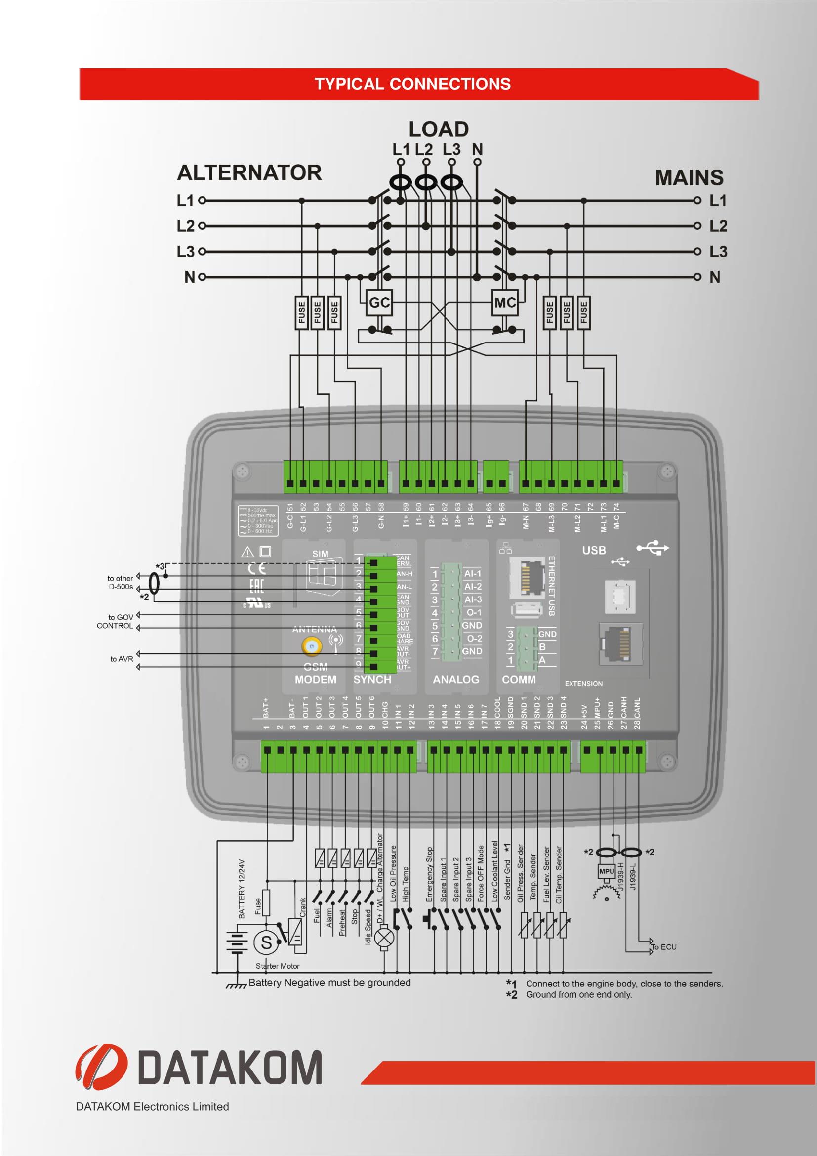 Багатофункціональний контролер генератора/двигуна/АВР DATAKOM D-500-MK3 з MPU + J1939 - фото 8