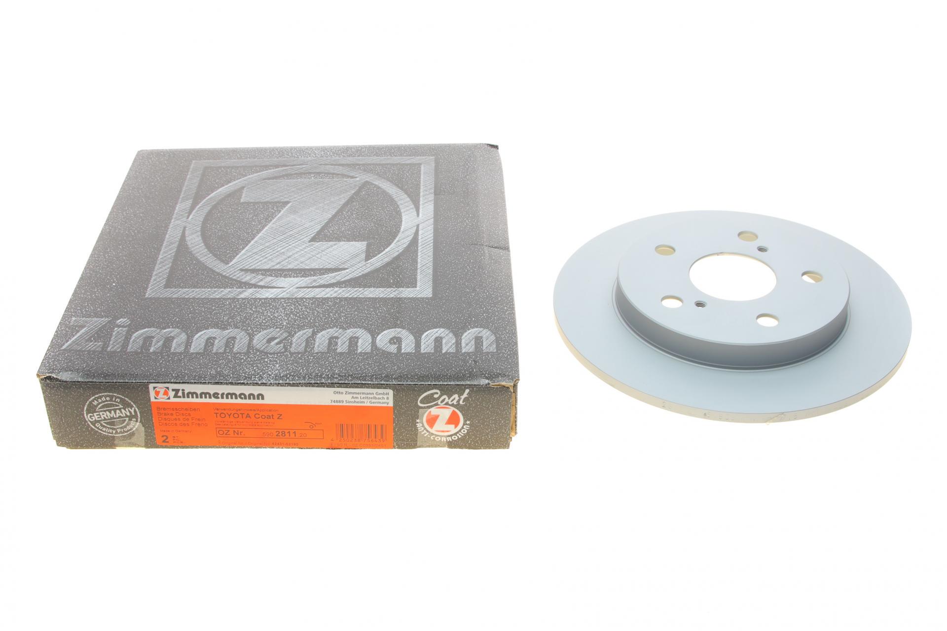 Диск тормозной задний ZIMMERMANN Toyota Auris/Corolla 06-259x9 мм (590.2811.20 ZIMMERMANN)