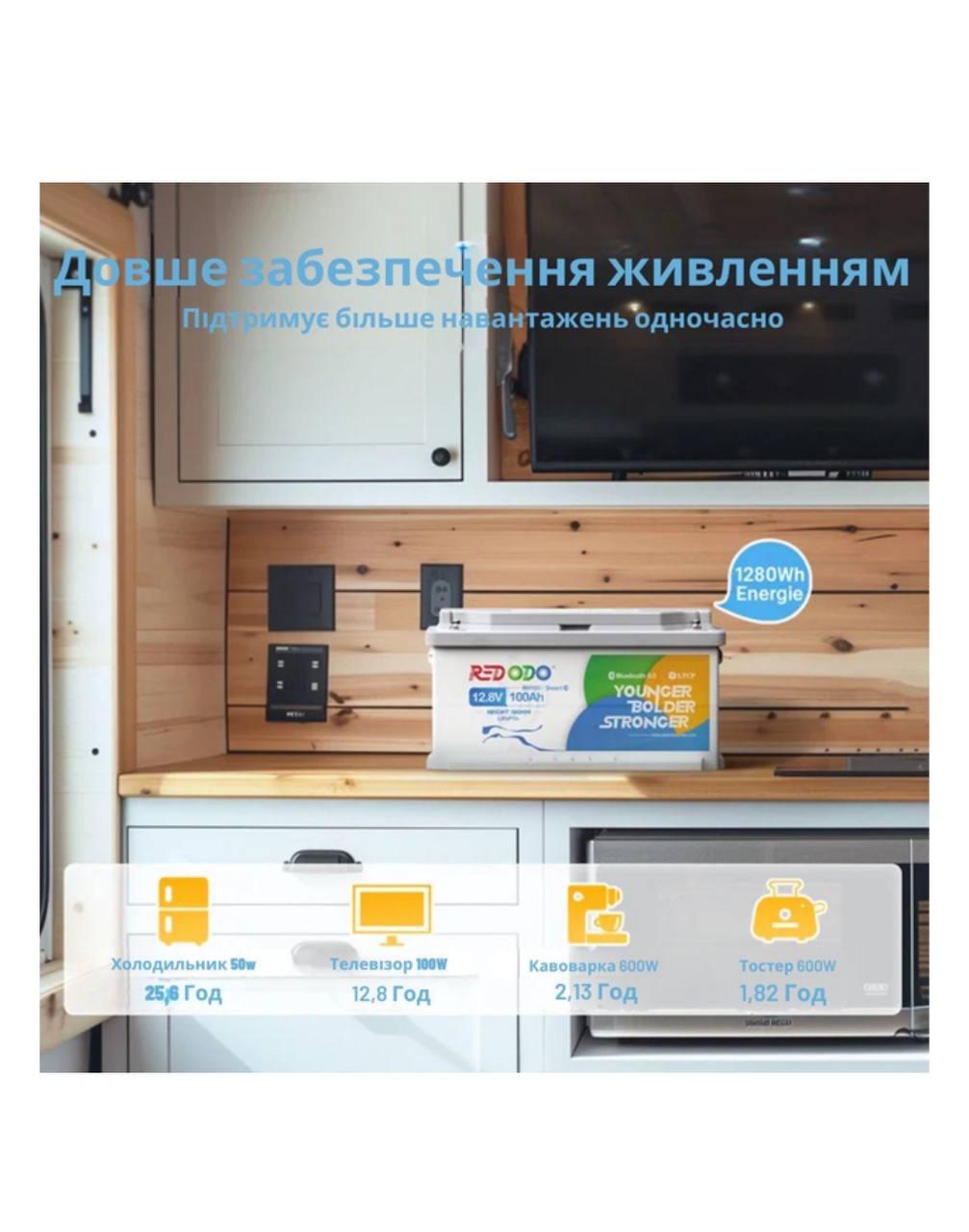 Акумулятор Redodo LifePO4 Deep Cycle з Bluetooth 1,28 kWh 100 Ah 12,8V (00046) - фото 4